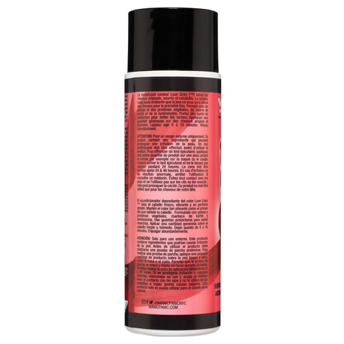 A bottle of Manic Panic® LOVE COLOR™ RED DESIRE CONDITIONER with a detailed, red label containing Love color information and instructions in multiple languages, displayed against a white background.