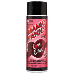 A bottle of Manic Panic® LOVE COLOR™ Rock Me Red hair conditioner in "Love Color" shade with a red and black design, marked as vegan and PETA-approved, containing 236 mL of product.