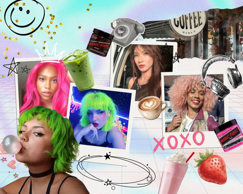 Match Your Hair to Your Drink: Manic Panic Electric Lizard, Cattail, and Cotton Candy Pink hair color pairings for matcha, coffee, and milkshake lovers
