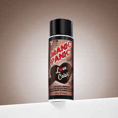 A bottle of Manic Panic® LOVE COLOR™ hair conditioner in "Love Color" shade with a red and black design, marked as vegan and PETA-approved, containing 236 mL of product.