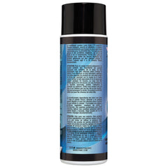 Back view of a cylindrical black Manic Panic hair color spray can displaying blue text with usage instructions and ingredients for LOVE COLOR™ TEAL TEMPTRESS™ CONDITIONER.