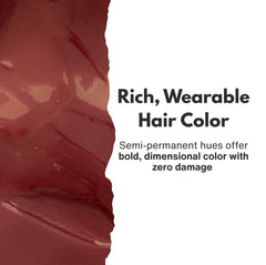 Close-up of a rich, wearable copper red brown hair dye with text on a white background