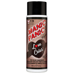 A bottle of Manic Panic® LOVE COLOR™ hair conditioner in "Love Color" shade with a red and black design, marked as vegan and PETA-approved, containing 236 mL of product.