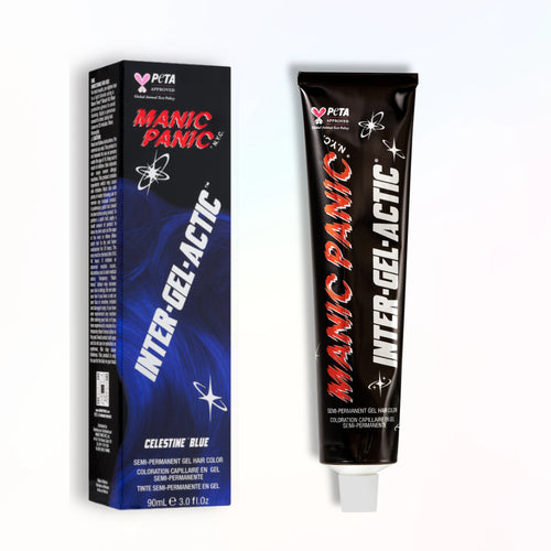 Manic Panic inter-Gel-Actic Inter-GEL-actic 3 oz gel blue hair dye tube and carton.