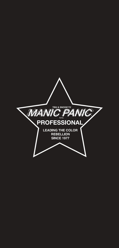 A salon cape with a Manic Panic Professional Star logo