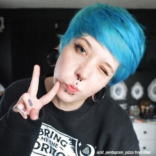 Bad Boy™ Blue - Classic High Voltage® - Tish and Snooky's Manic Panic, muted blue, subdued blue, denim blue, grey blue, green blue, blue, cool blue, neutral blue, bleu, blu, semi permanent hair color, hair dye, @acid_pentagram_pizza