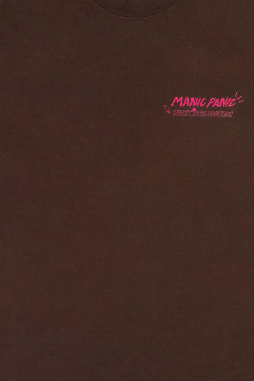 Brown Tshirt  with manic panic and hundreds graphic design