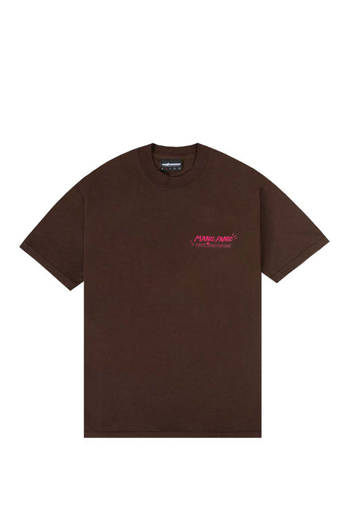Brown Tshirt  with manic panic and hundredsgraphic design
