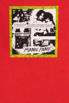 Tomato red T-shirt  with manic panic and hundreds graphic design