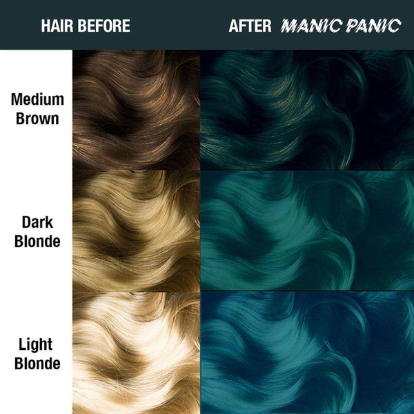 Enchanted Forest™ - Amplified™ - Tish & Snooky's Manic Panic, deep teal green, deep green, dark green, blue green, dark blue green, forest green, semi permanent hair color, hair dye, hair level chart, shade sheet