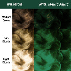 Green Envy™ - Classic High Voltage® - Tish & Snooky's Manic Panic, deep green, dark green, deep emerald, emerald green, blue based green, blue toned green, cool green, semi permanent hair color, hair dye, hair level chart, shade sheet